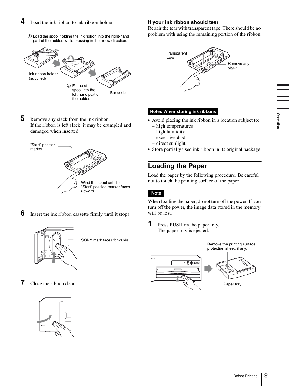Loading the paper | Sony UP-D75 User Manual | Page 9 / 22