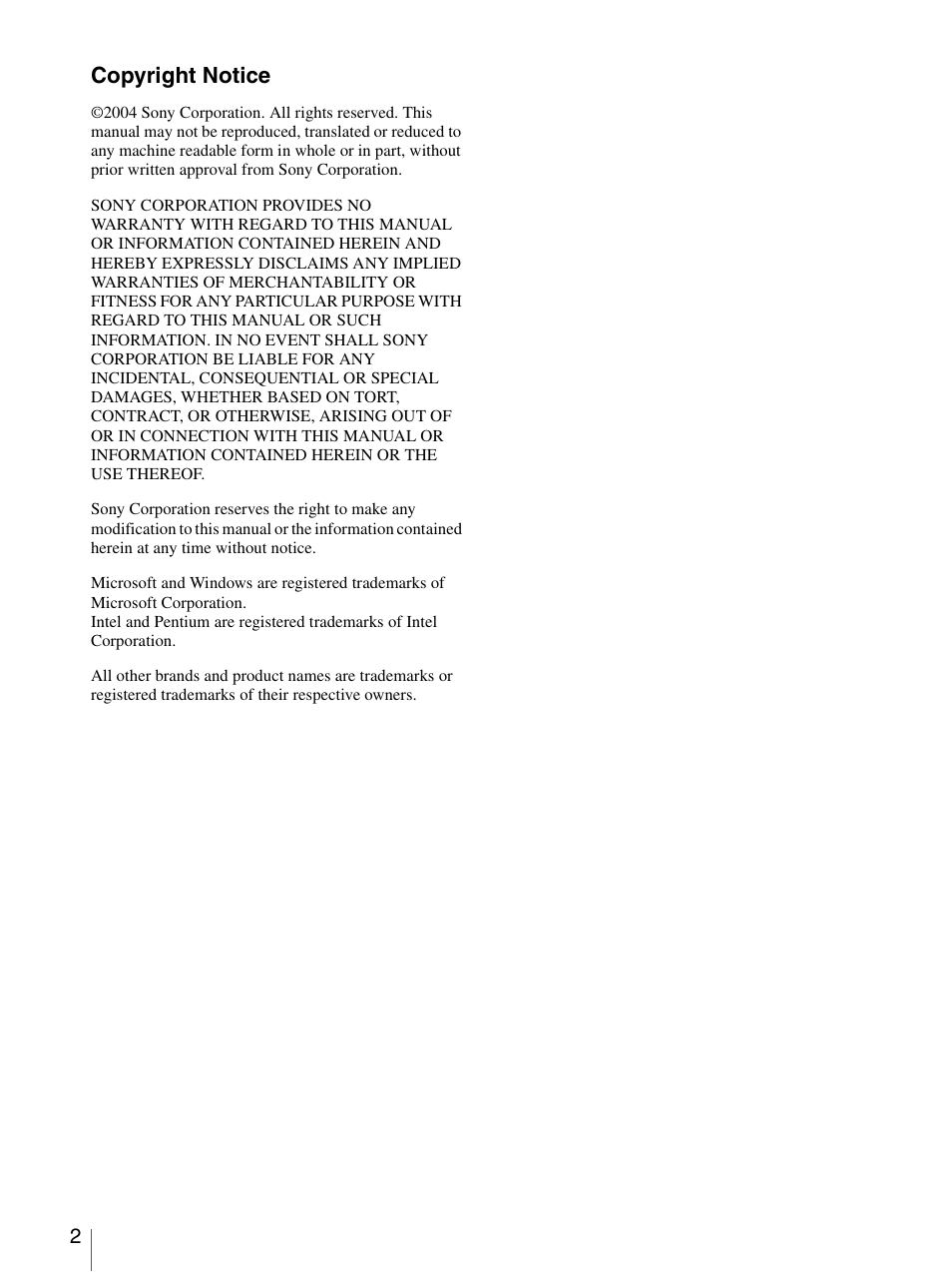 Copyright notice | Sony 9032PW User Manual | Page 2 / 37