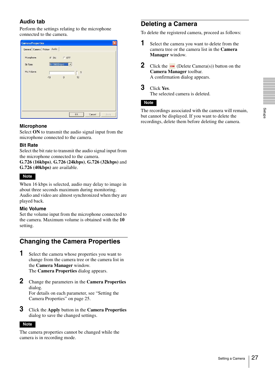 Changing the camera properties, Deleting a camera, Changing the camera properties deleting a camera | Sony 9032PW User Manual | Page 27 / 37