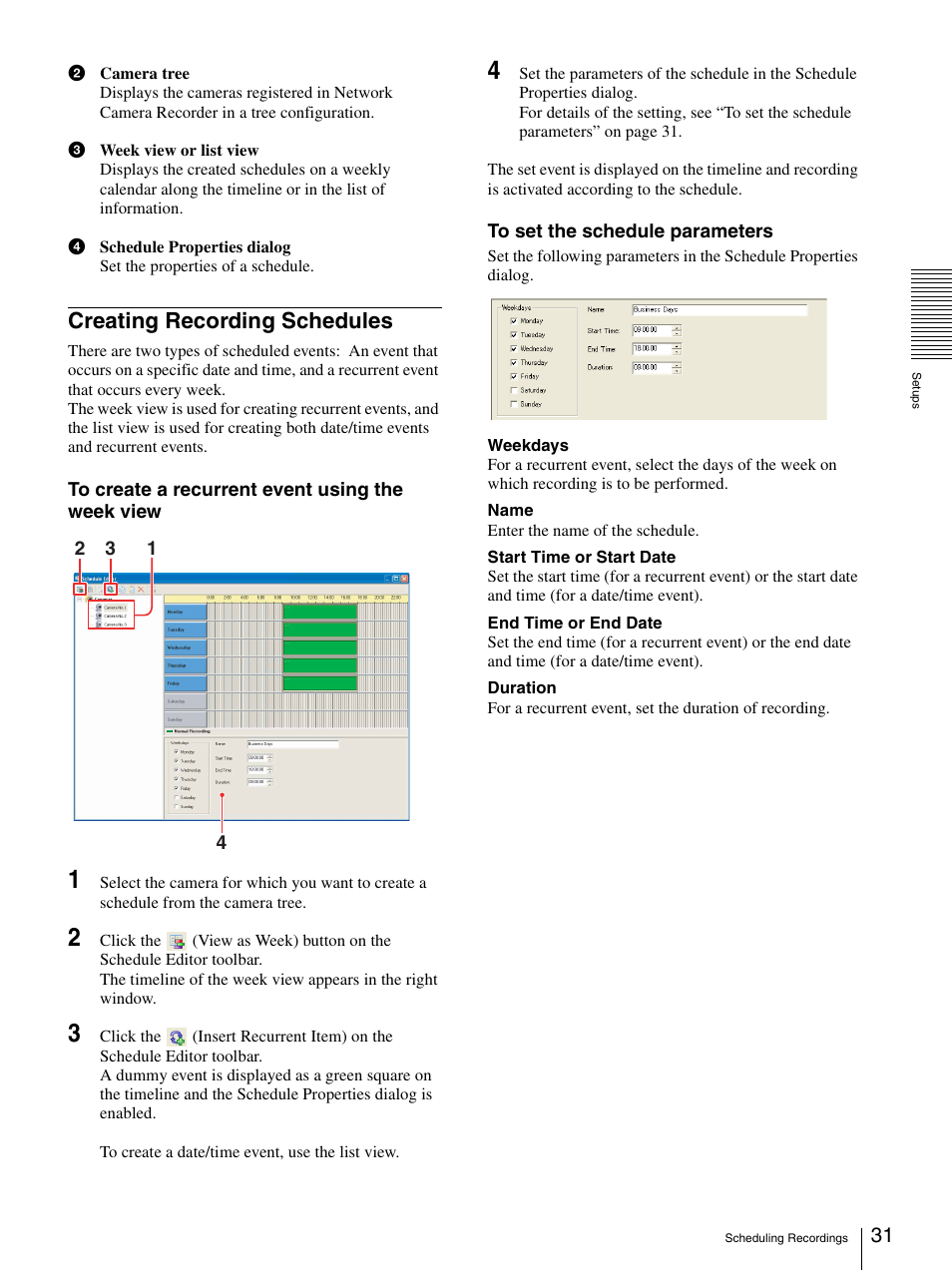 Creating recording schedules | Sony 9032PW User Manual | Page 31 / 37