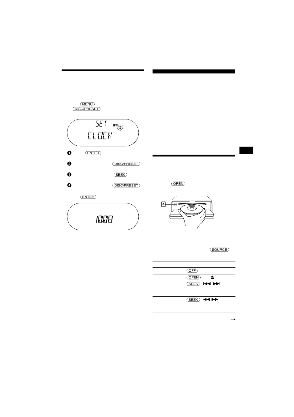 Setting the clock, Cd player cd/md unit (optional), Playing a disc | Sony CDX-CA700X User Manual | Page 9 / 148