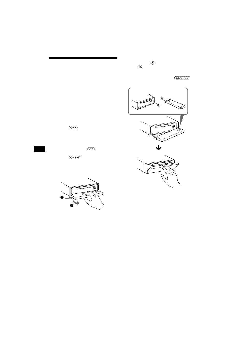 Rimozione del pannello anteriore | Sony CDX-CA700X User Manual | Page 96 / 148