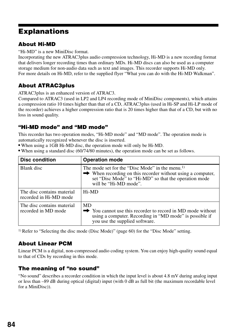 Explanations, 84 explanations | Sony MZ-RH10 User Manual | Page 84 / 119