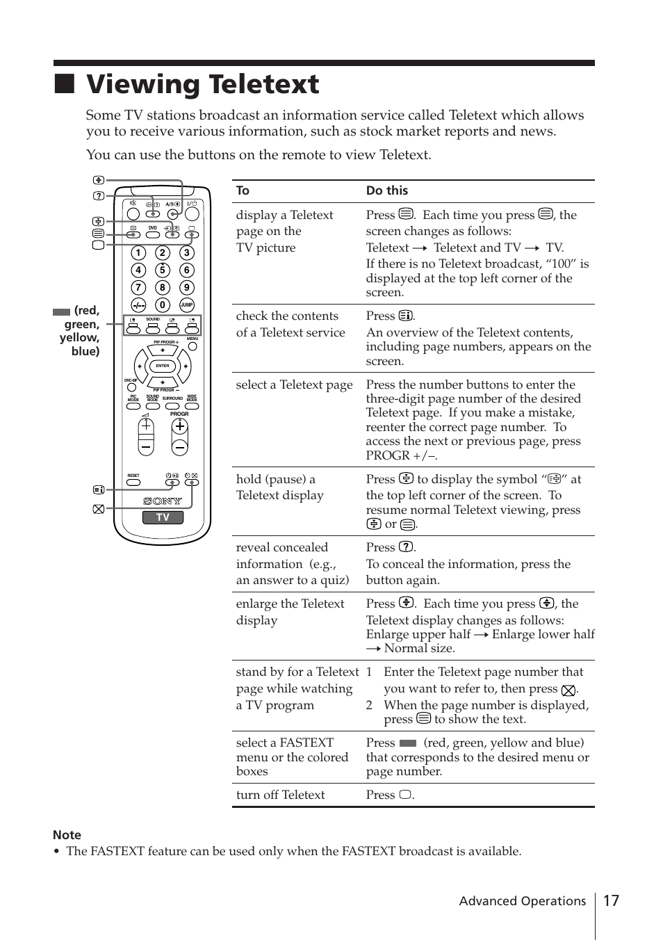 Viewing teletext, Xviewing teletext | Sony WEGA KV-DR34 User Manual | Page 17 / 37