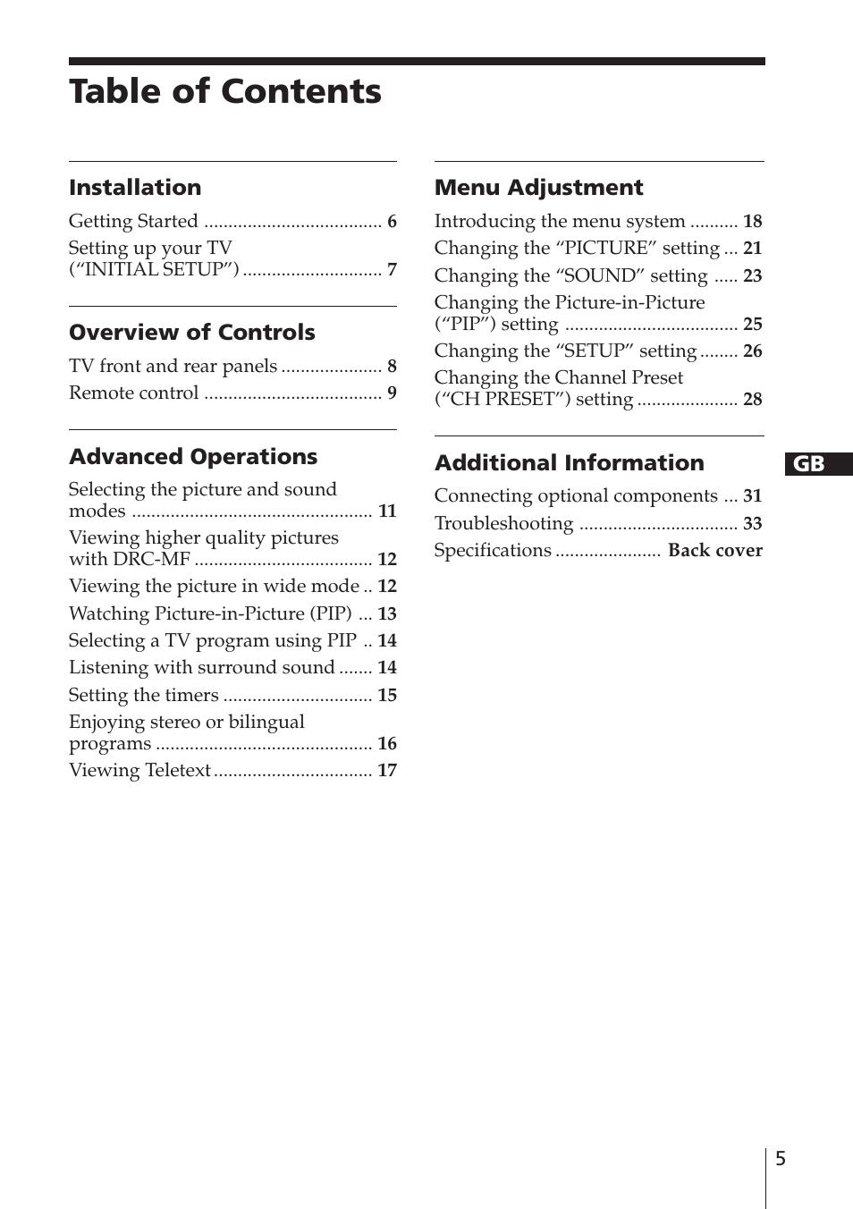 Sony WEGA KV-DR34 User Manual | Page 5 / 37