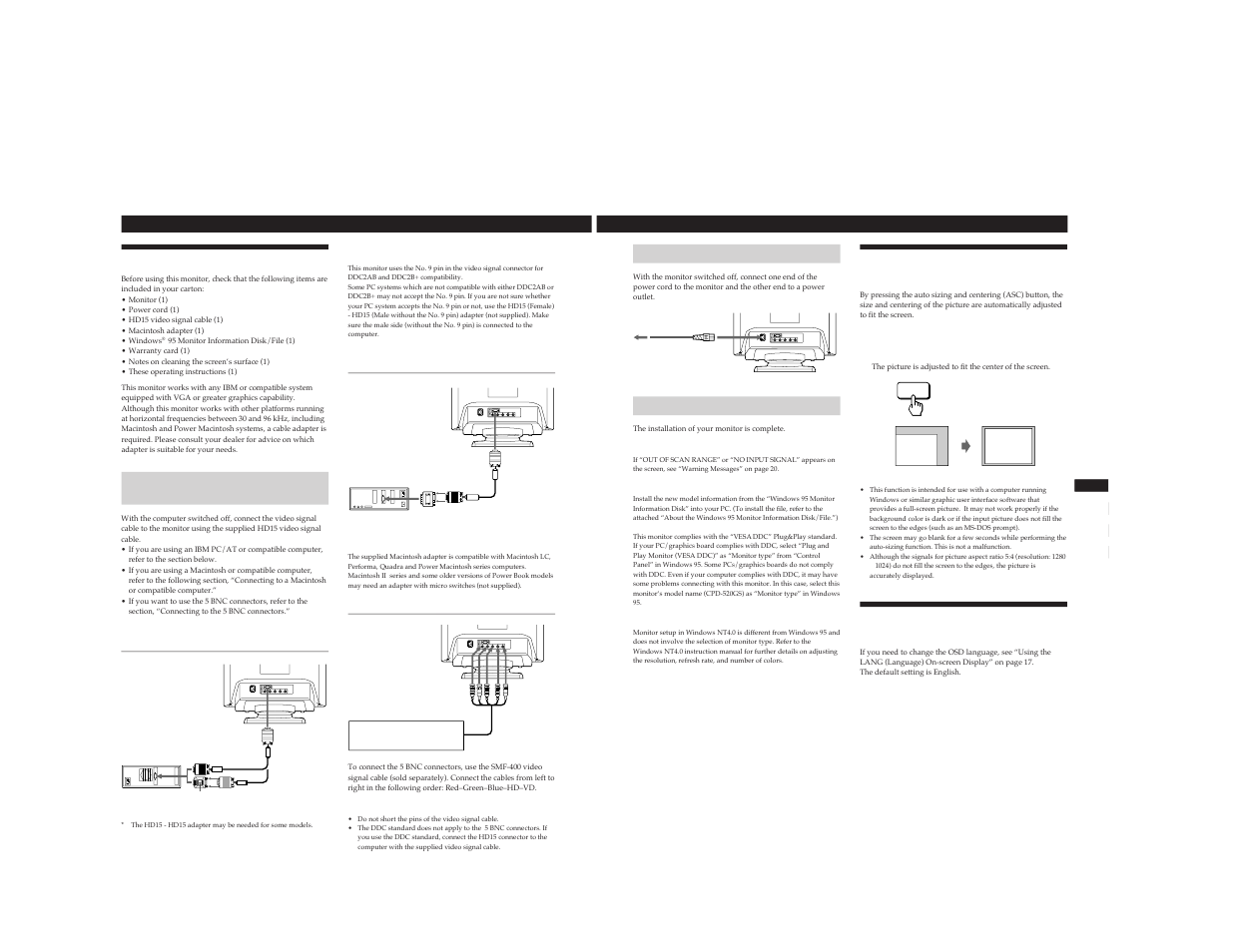 Setup, Selecting the on-screen display language | Sony CPD-520GST9 User Manual | Page 7 / 55