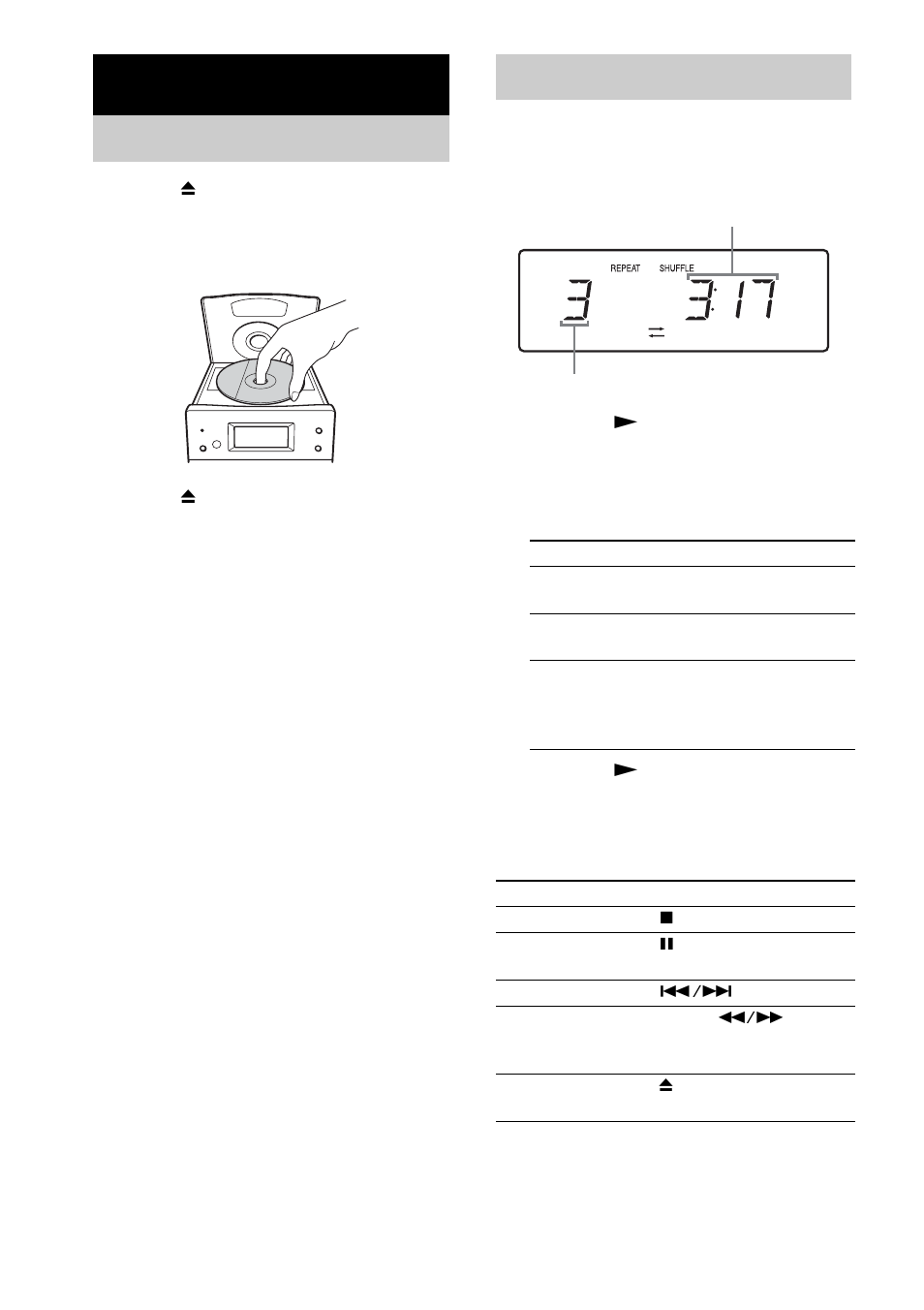 Cd – play, Loading a disc, Playing a disc | Normal play/shuffle play, Loading a disc playing a disc | Sony CMT-EP414 User Manual | Page 6 / 28