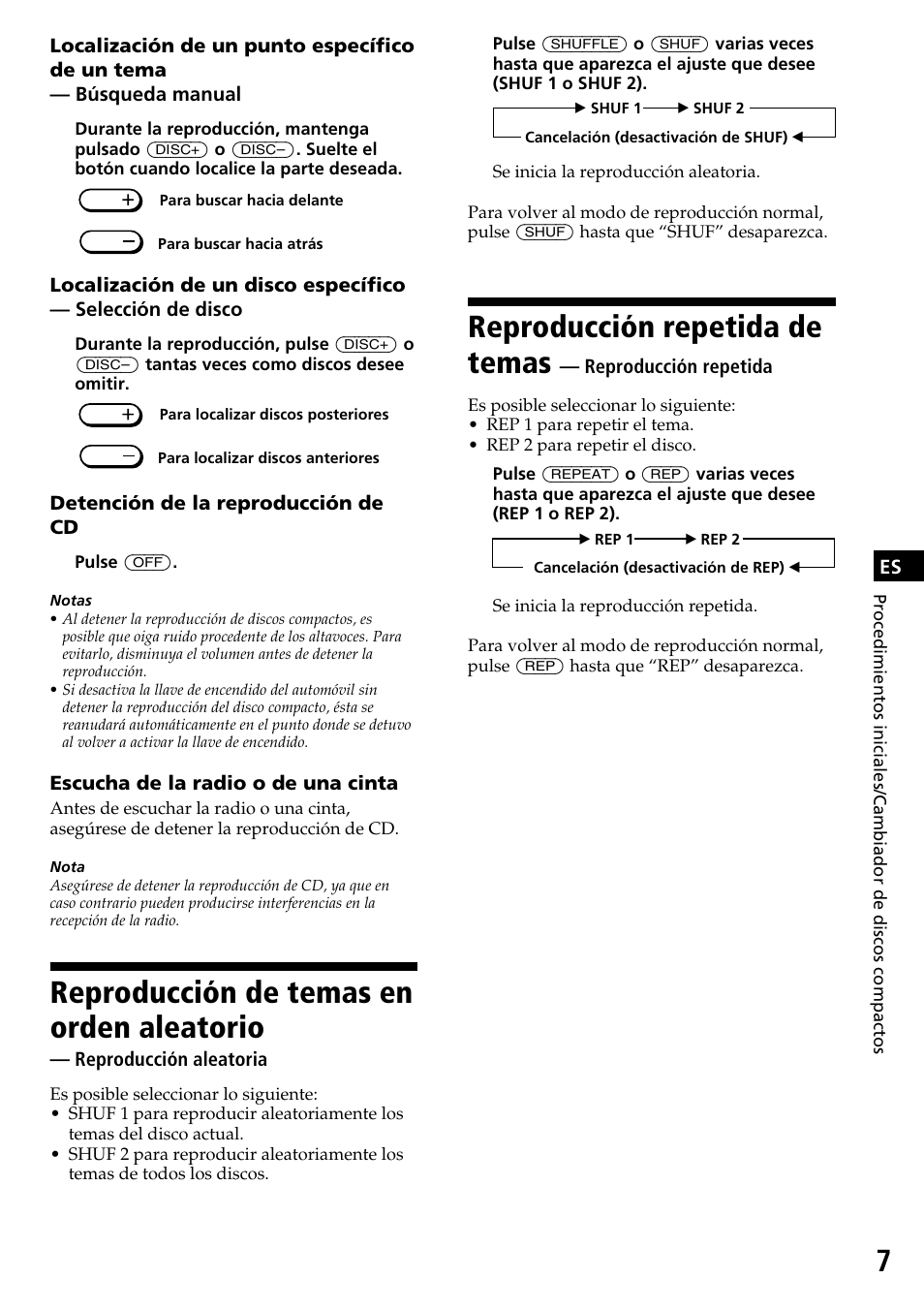 Reproducción de temas en orden aleatorio, Reproducción repetida de temas | Sony CDX-525RF User Manual | Page 19 / 52