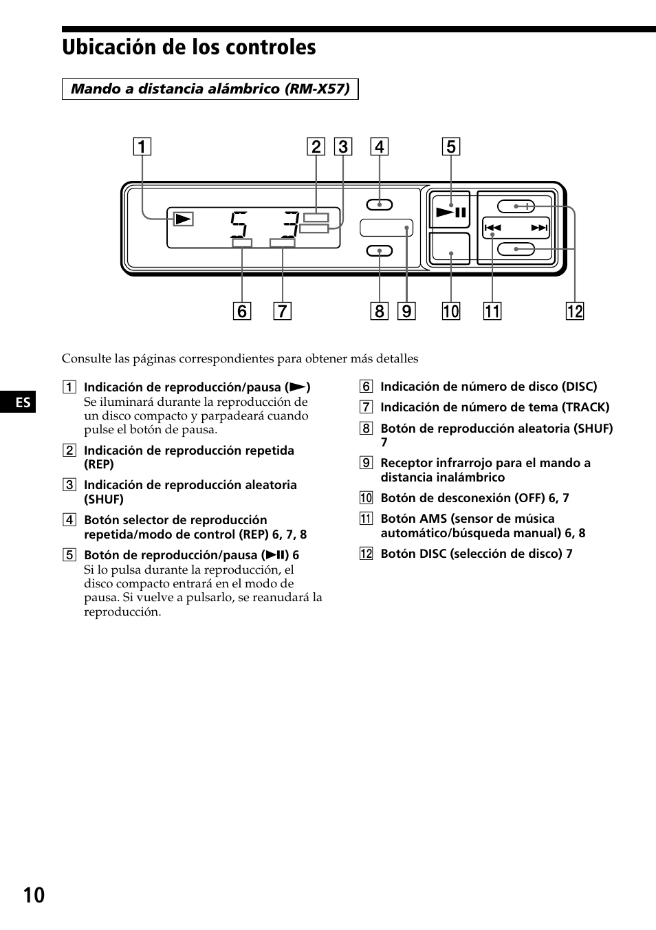 Ubicación de los controles | Sony CDX-525RF User Manual | Page 22 / 52