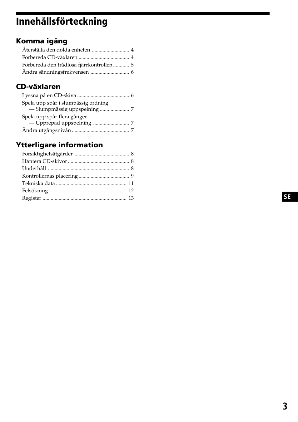 Innehållsförteckning | Sony CDX-525RF User Manual | Page 29 / 52