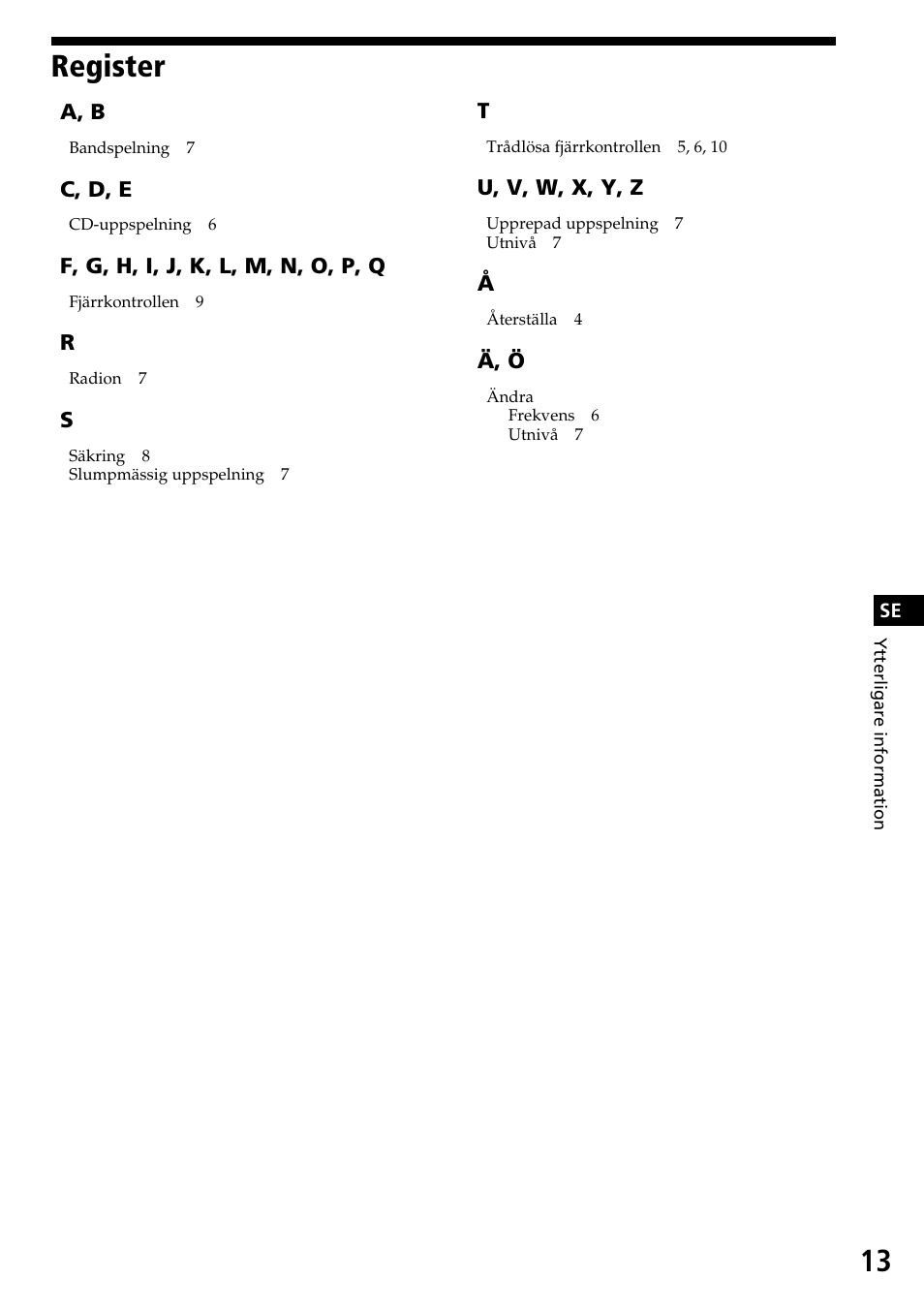 Register | Sony CDX-525RF User Manual | Page 39 / 52