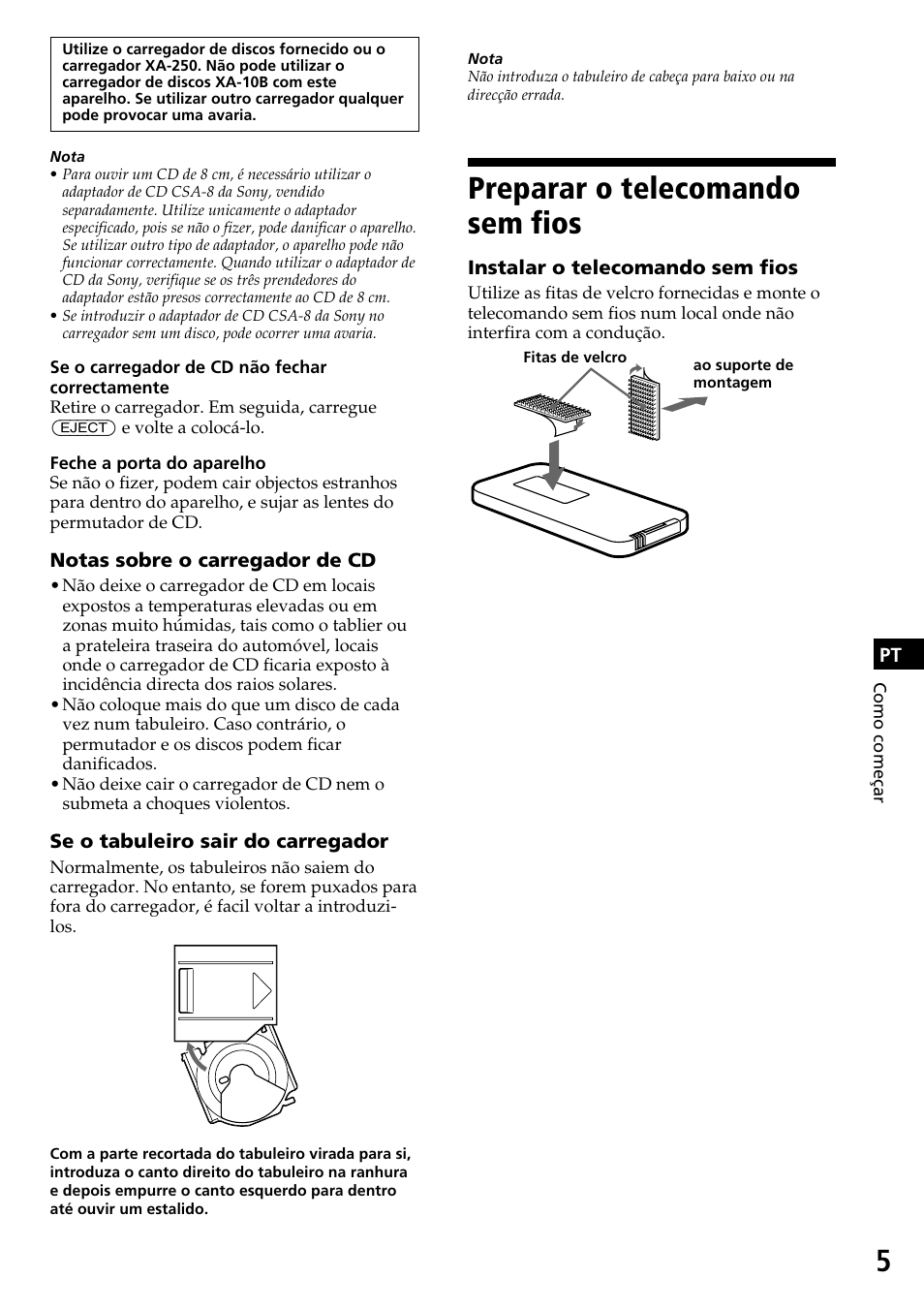 Preparar o telecomando sem fios | Sony CDX-525RF User Manual | Page 43 / 52