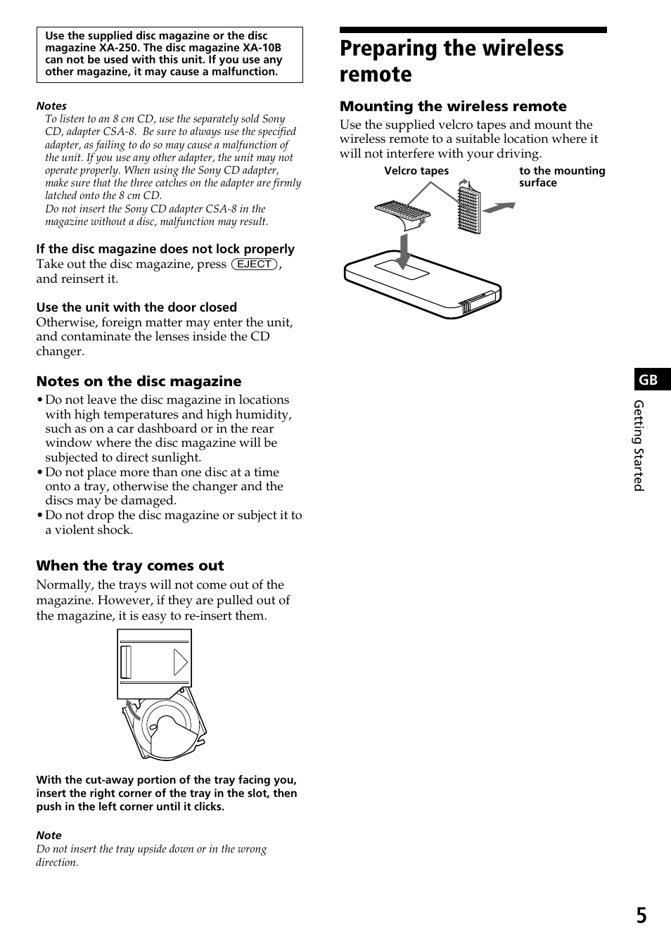 Preparing the wireless remote | Sony CDX-525RF User Manual | Page 5 / 52