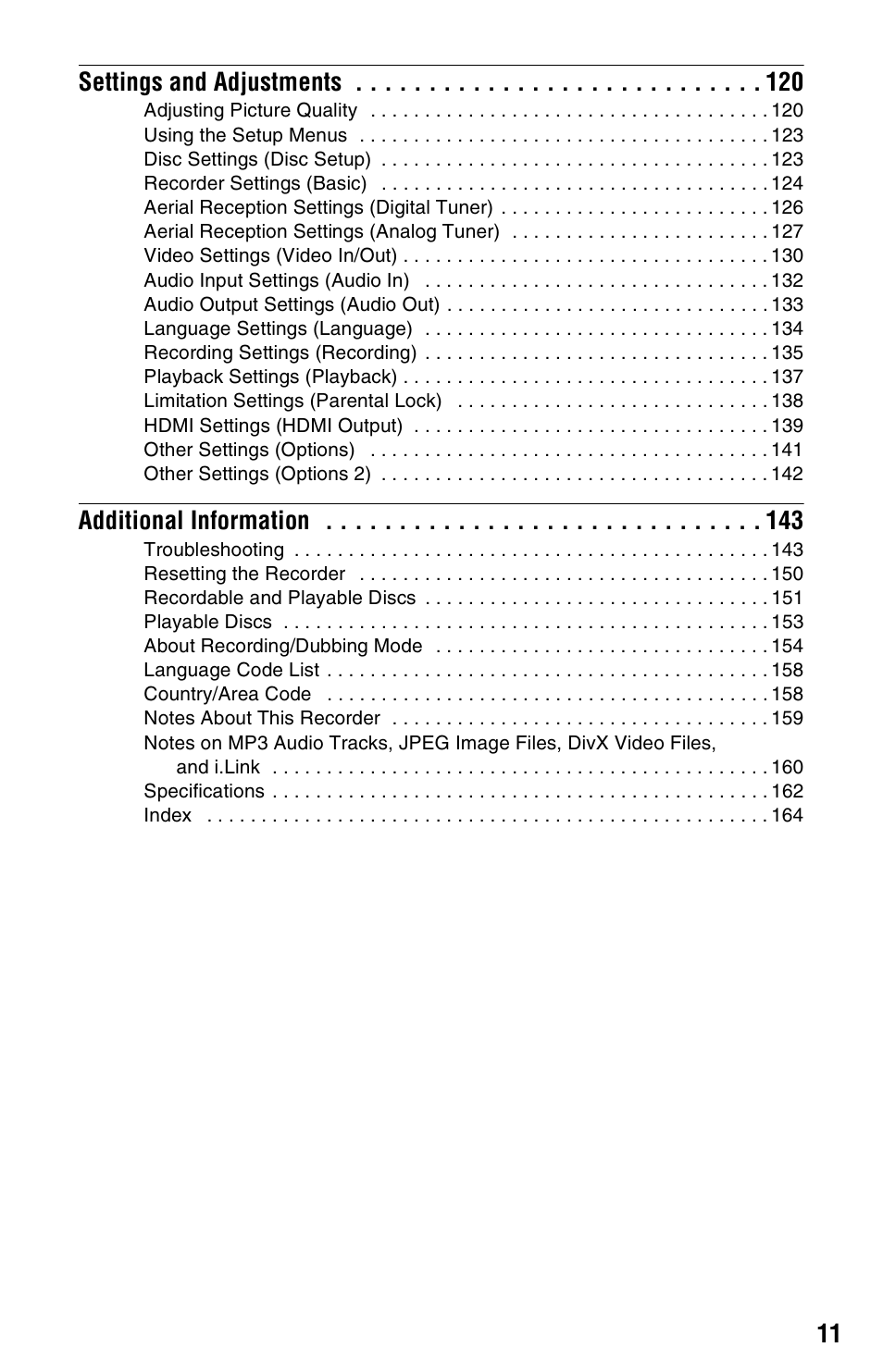 11 settings and adjustments, Additional information | Sony RDR-HXD995 User Manual | Page 11 / 168