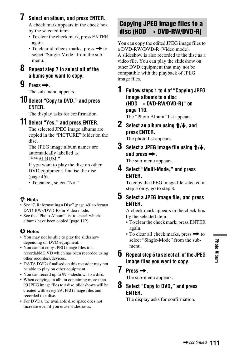 Copying jpeg image files to a disc (hdd | Sony RDR-HXD995 User Manual | Page 111 / 168