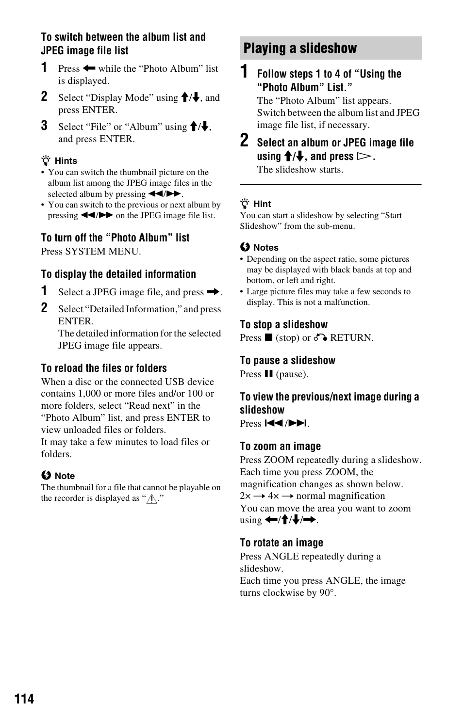 Playing a slideshow | Sony RDR-HXD995 User Manual | Page 114 / 168