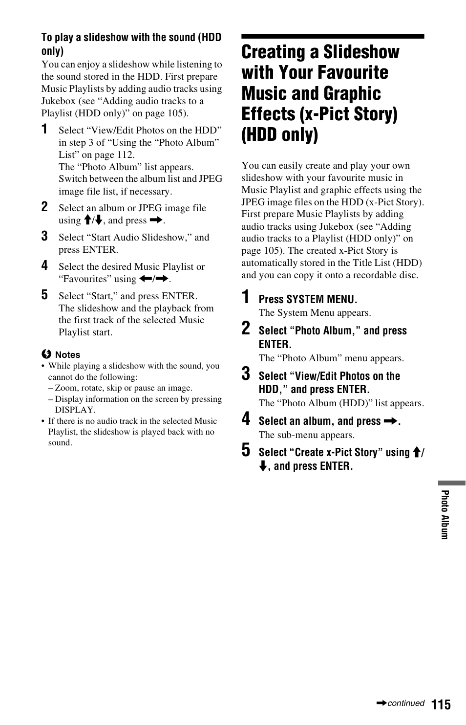 X-pict story) (hdd only) | Sony RDR-HXD995 User Manual | Page 115 / 168