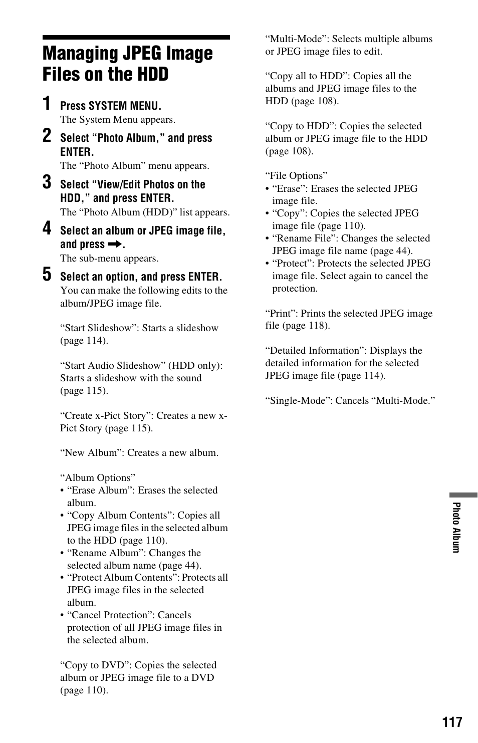 Managing jpeg image files on the hdd, Managing jpeg image files on the hdd 1 | Sony RDR-HXD995 User Manual | Page 117 / 168