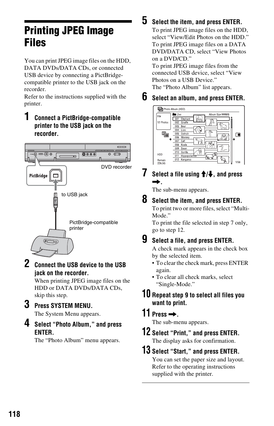 Printing jpeg image files | Sony RDR-HXD995 User Manual | Page 118 / 168