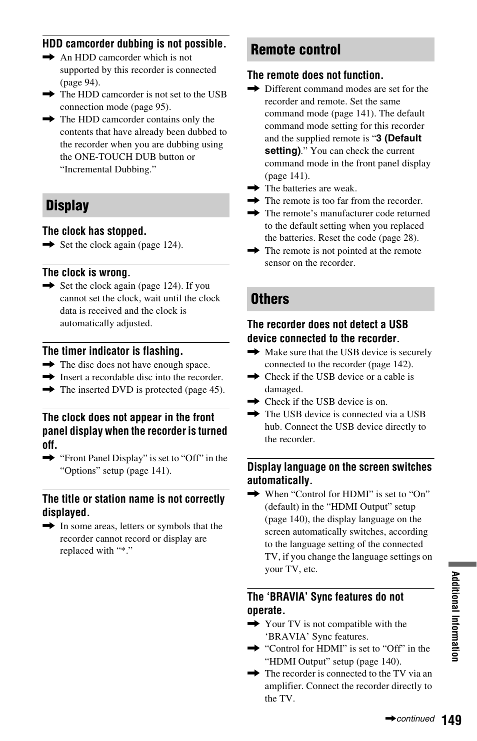 Display remote control others | Sony RDR-HXD995 User Manual | Page 149 / 168