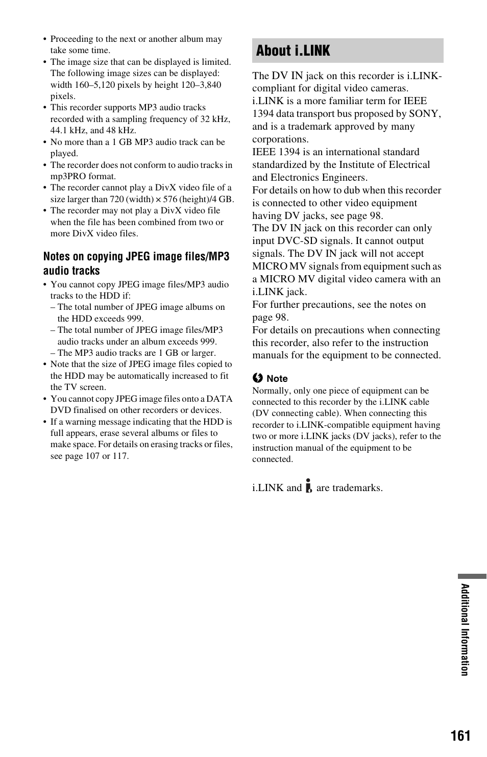 About i.link” on, About i.link | Sony RDR-HXD995 User Manual | Page 161 / 168