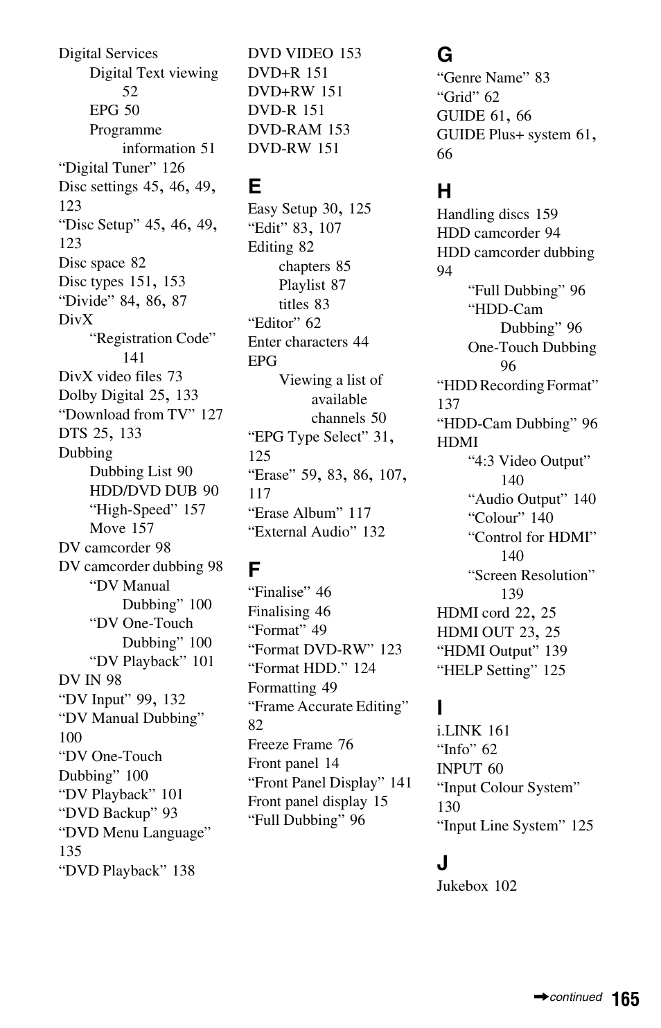 Sony RDR-HXD995 User Manual | Page 165 / 168