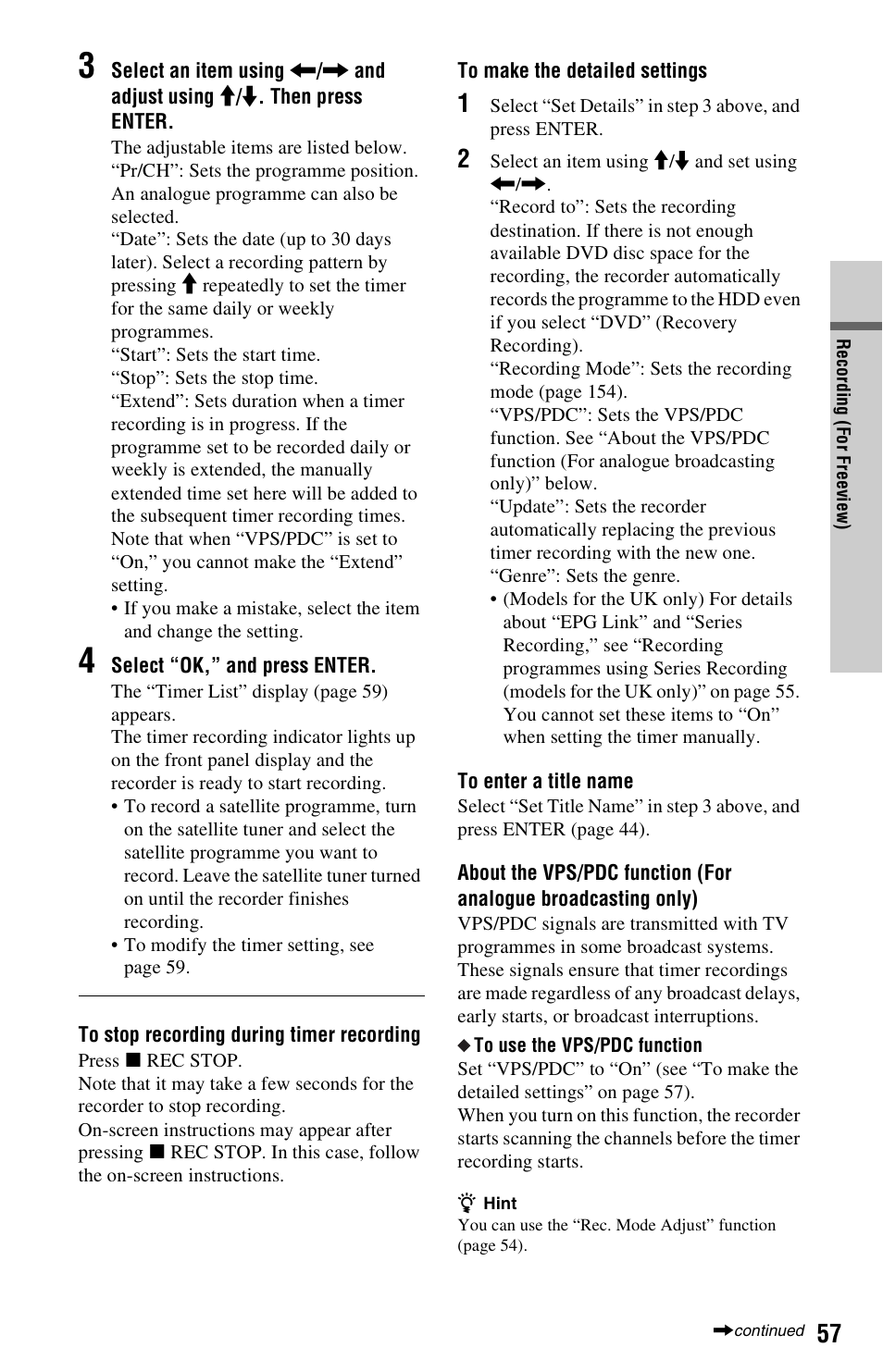 Cator (57 | Sony RDR-HXD995 User Manual | Page 57 / 168