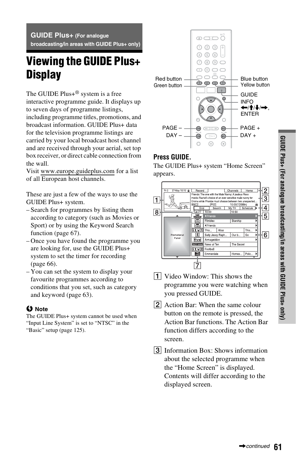 Viewing the guide plus+ display | Sony RDR-HXD995 User Manual | Page 61 / 168