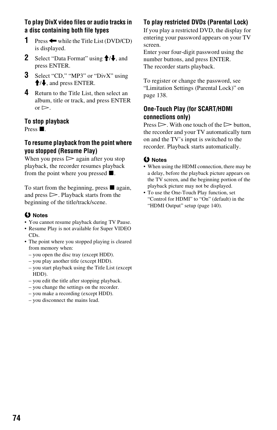Sony RDR-HXD995 User Manual | Page 74 / 168