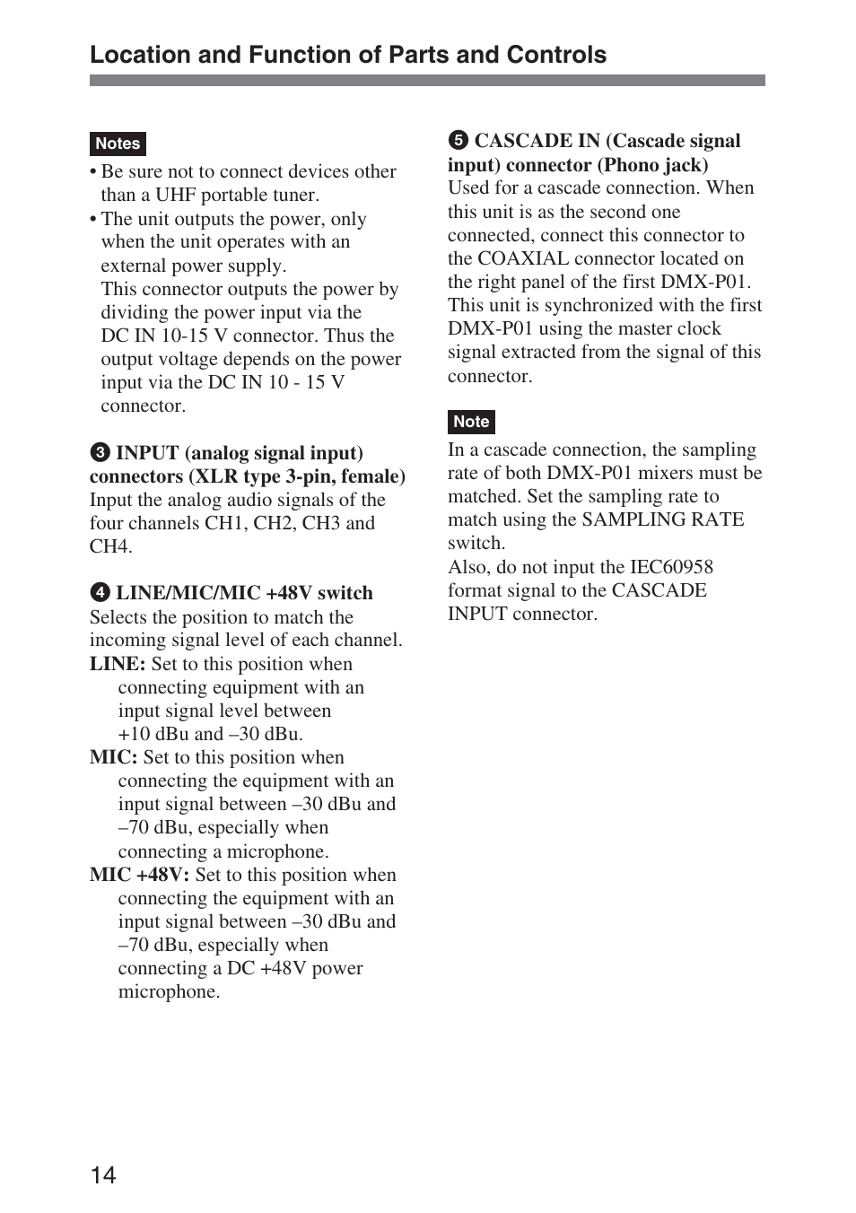 Location and function of parts and controls | Sony DMX-P01 User Manual | Page 14 / 49