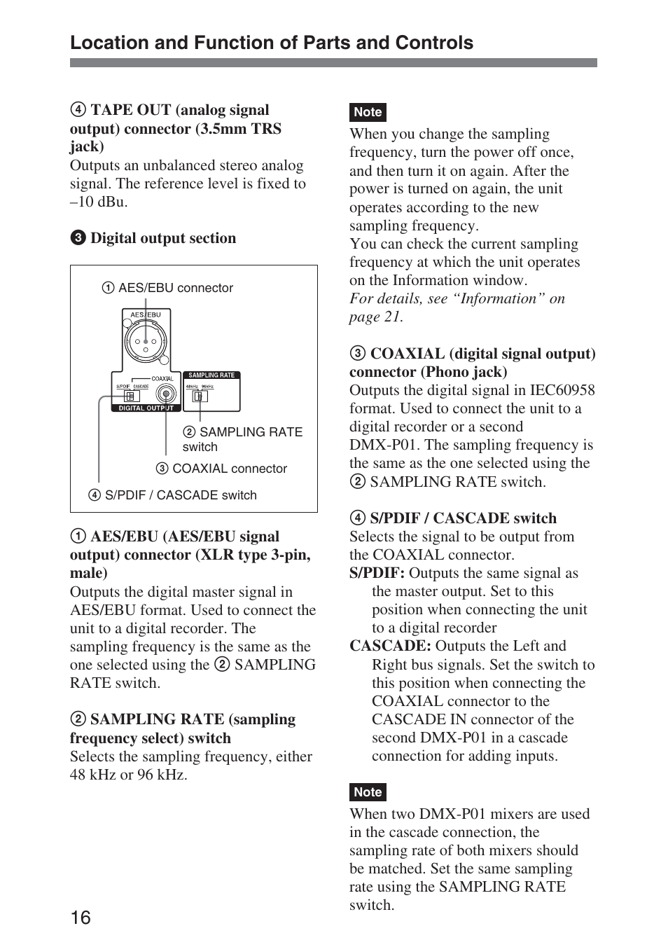 Location and function of parts and controls | Sony DMX-P01 User Manual | Page 16 / 49