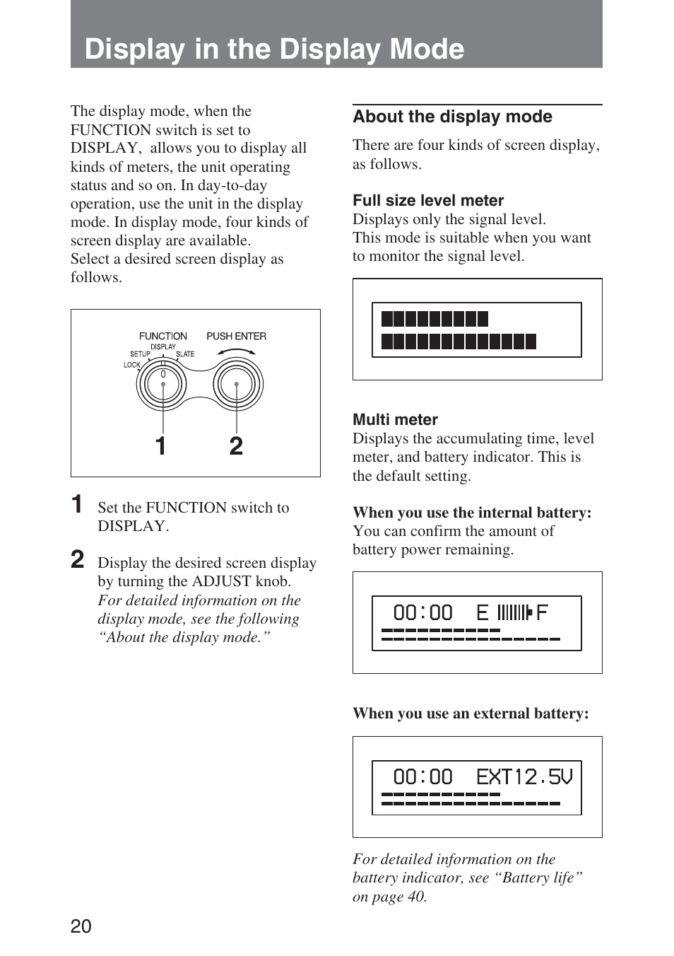 Display in the display mode | Sony DMX-P01 User Manual | Page 20 / 49