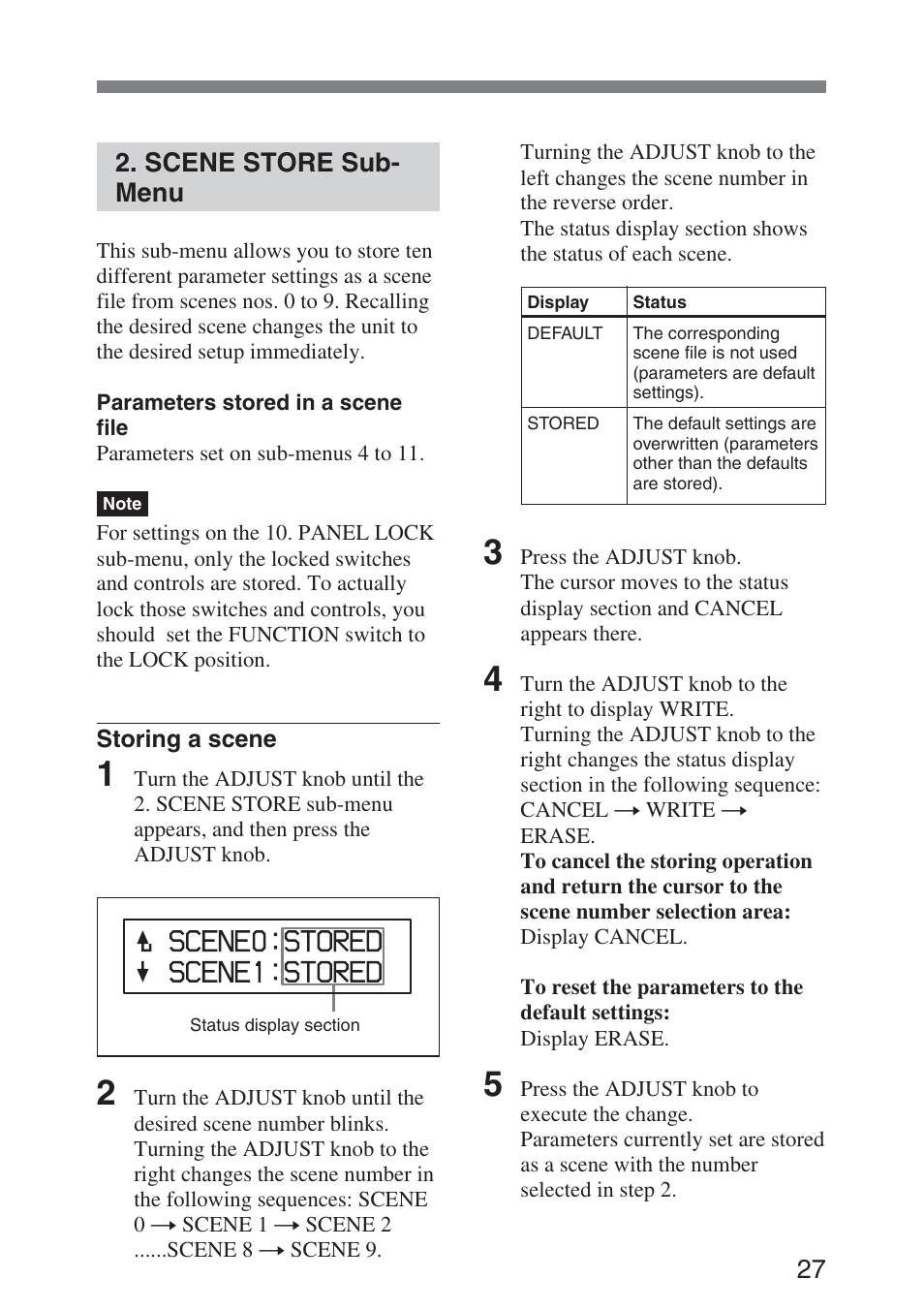 Scene store sub-menu | Sony DMX-P01 User Manual | Page 27 / 49