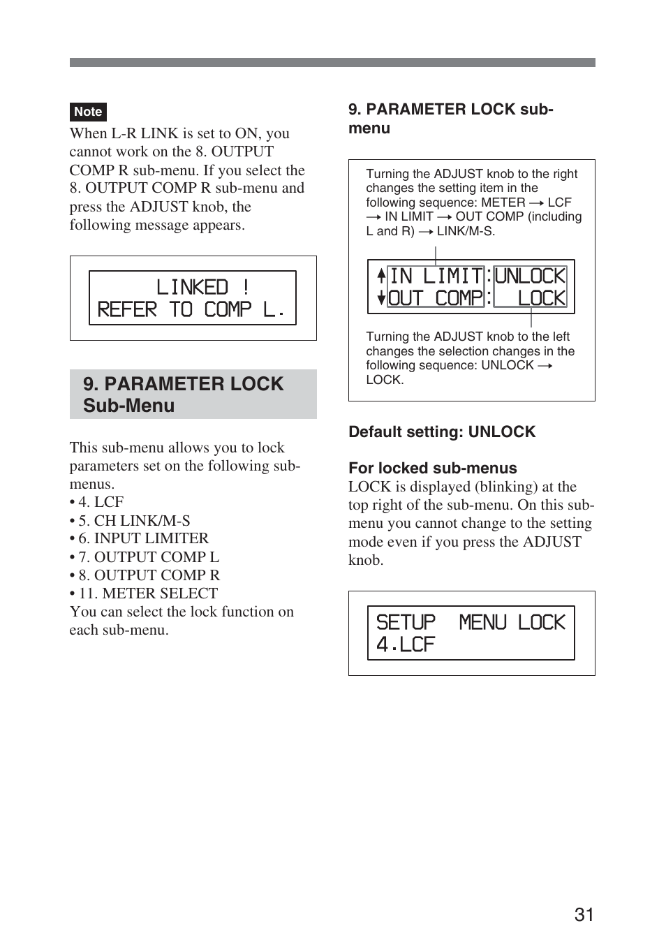 Parameter lock sub-menu, Parameter lock, Sub-menu | Sony DMX-P01 User Manual | Page 31 / 49