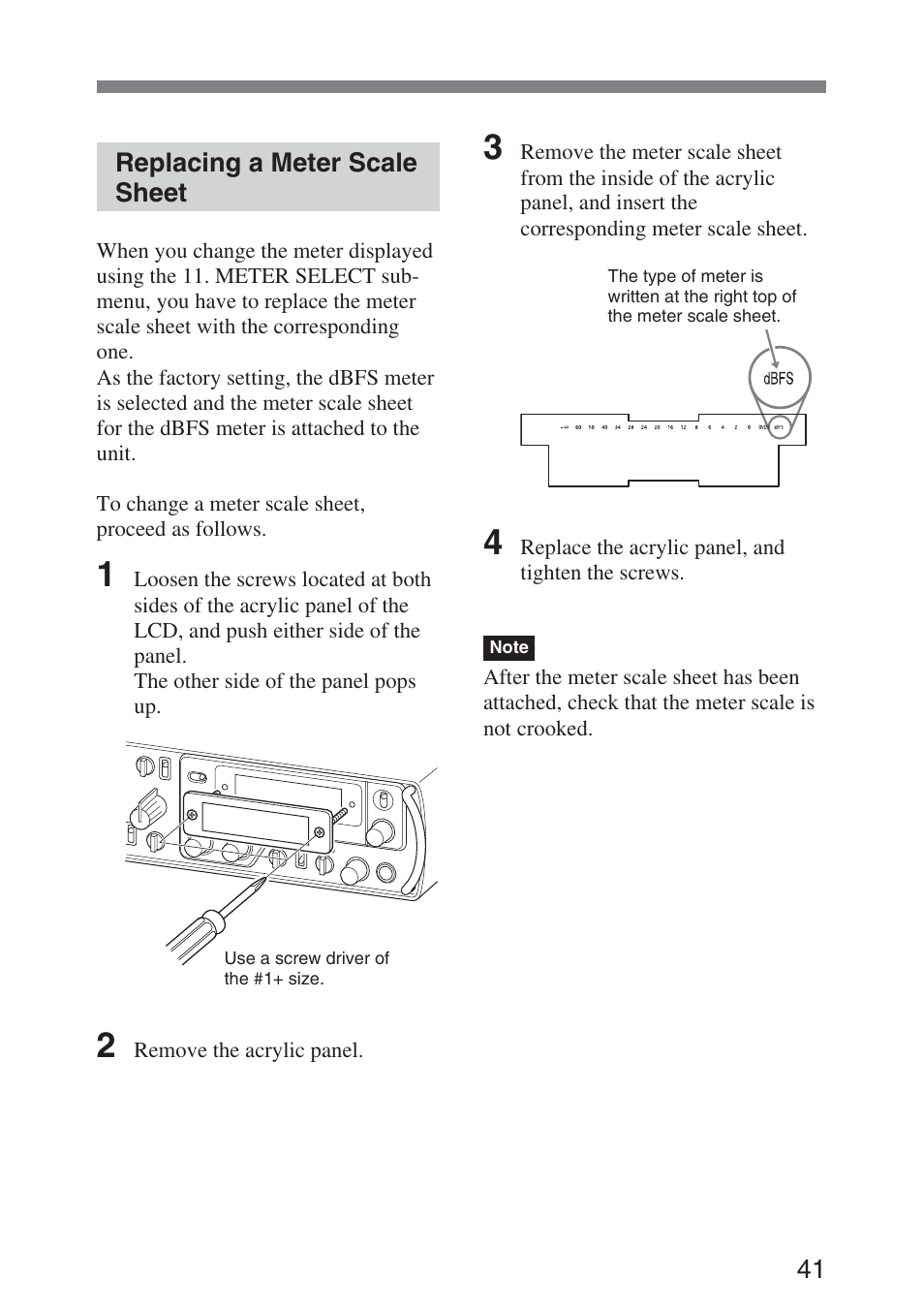 Replacing a meter scale sheet, Replacing a meter scale, Sheet | Sony DMX-P01 User Manual | Page 41 / 49