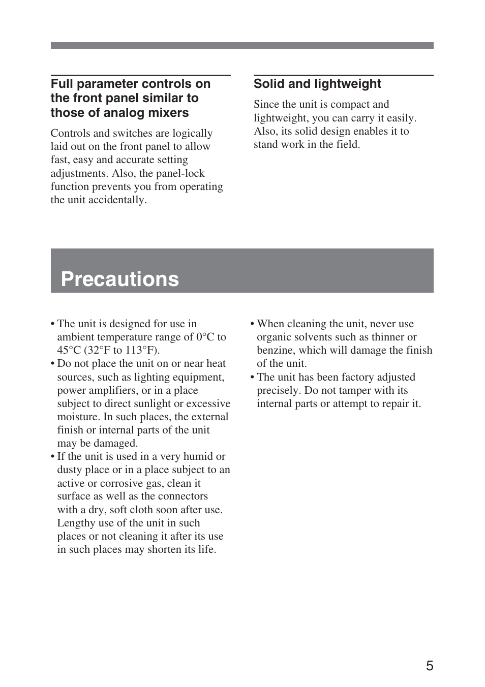 Precautions | Sony DMX-P01 User Manual | Page 5 / 49