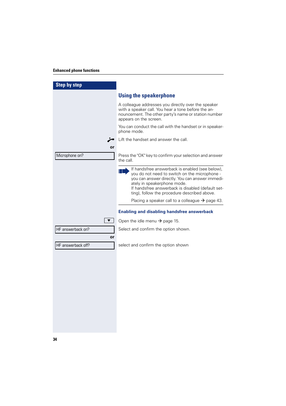 Using the speakerphone | Sony HIPATH 500 User Manual | Page 34 / 113