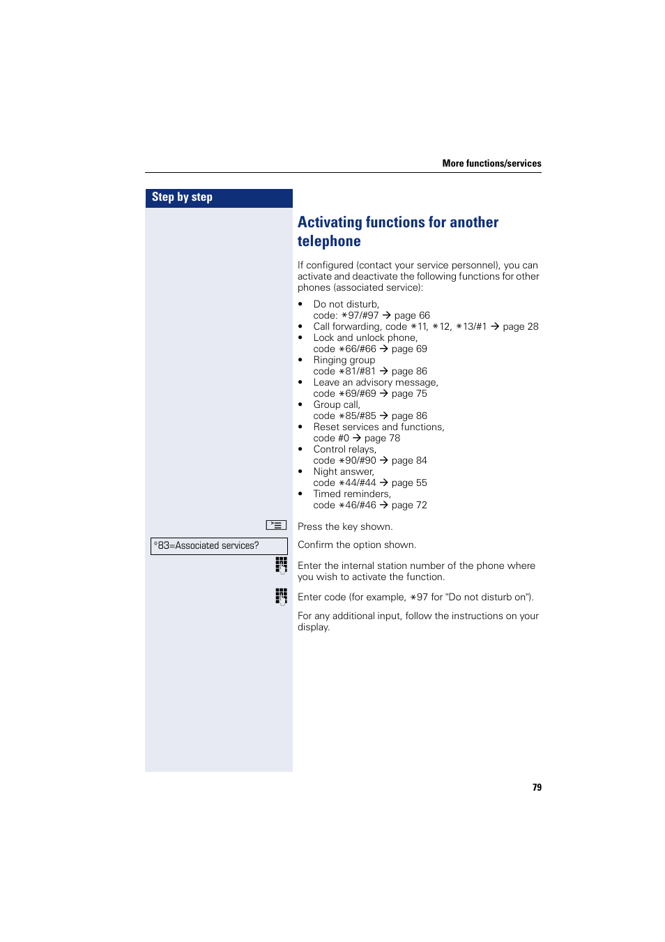 Activating functions for another telephone | Sony HIPATH 500 User Manual | Page 79 / 113