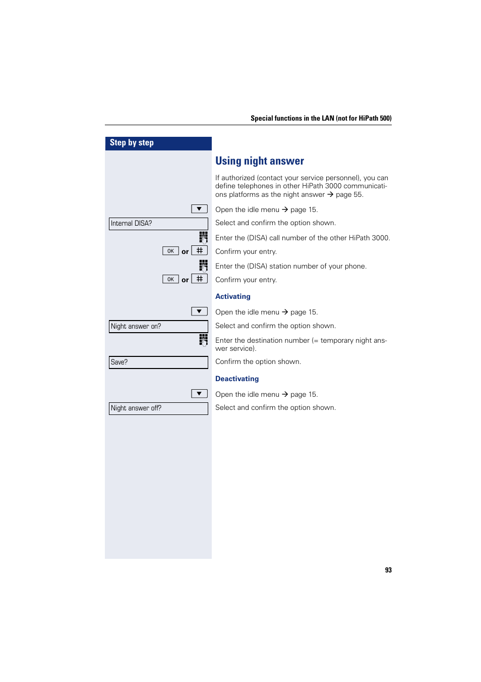 Using night answer | Sony HIPATH 500 User Manual | Page 93 / 113