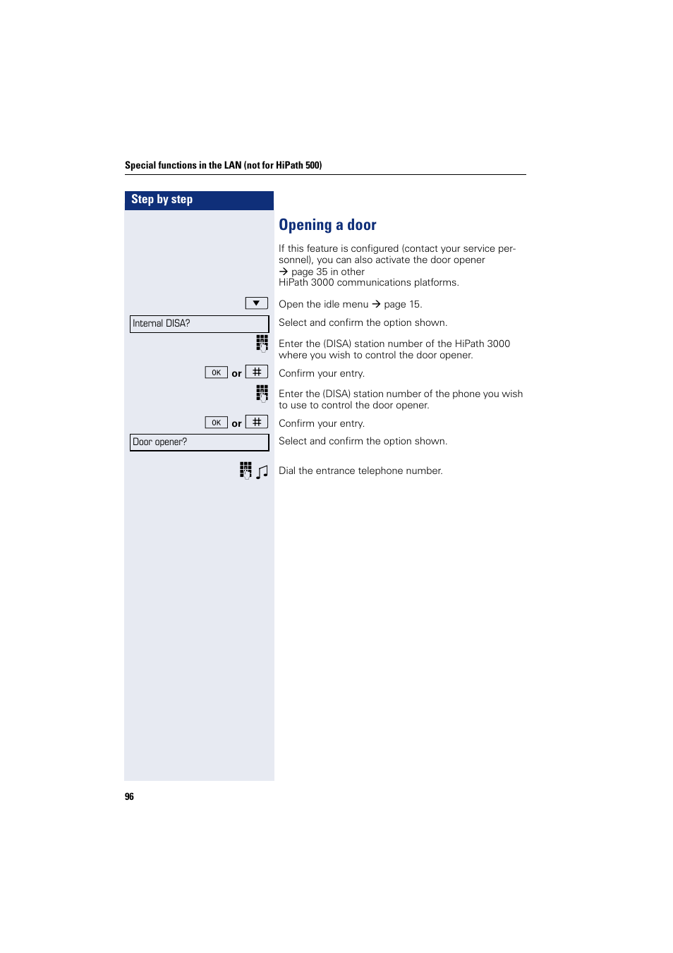 Opening a door | Sony HIPATH 500 User Manual | Page 96 / 113