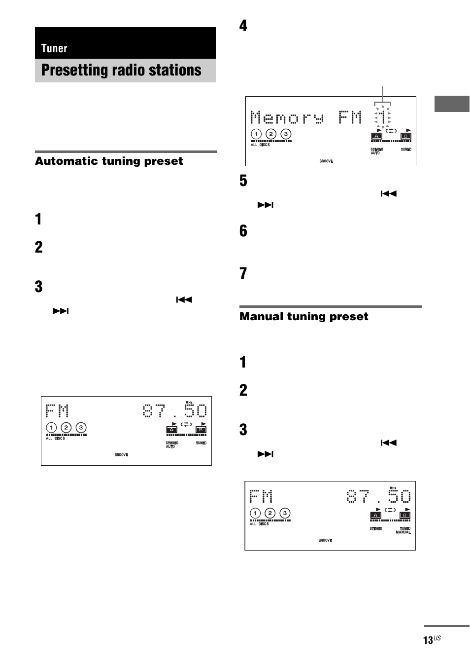 Tuner, Presetting radio stations | Sony MHC-LX10000 User Manual | Page 13 / 40