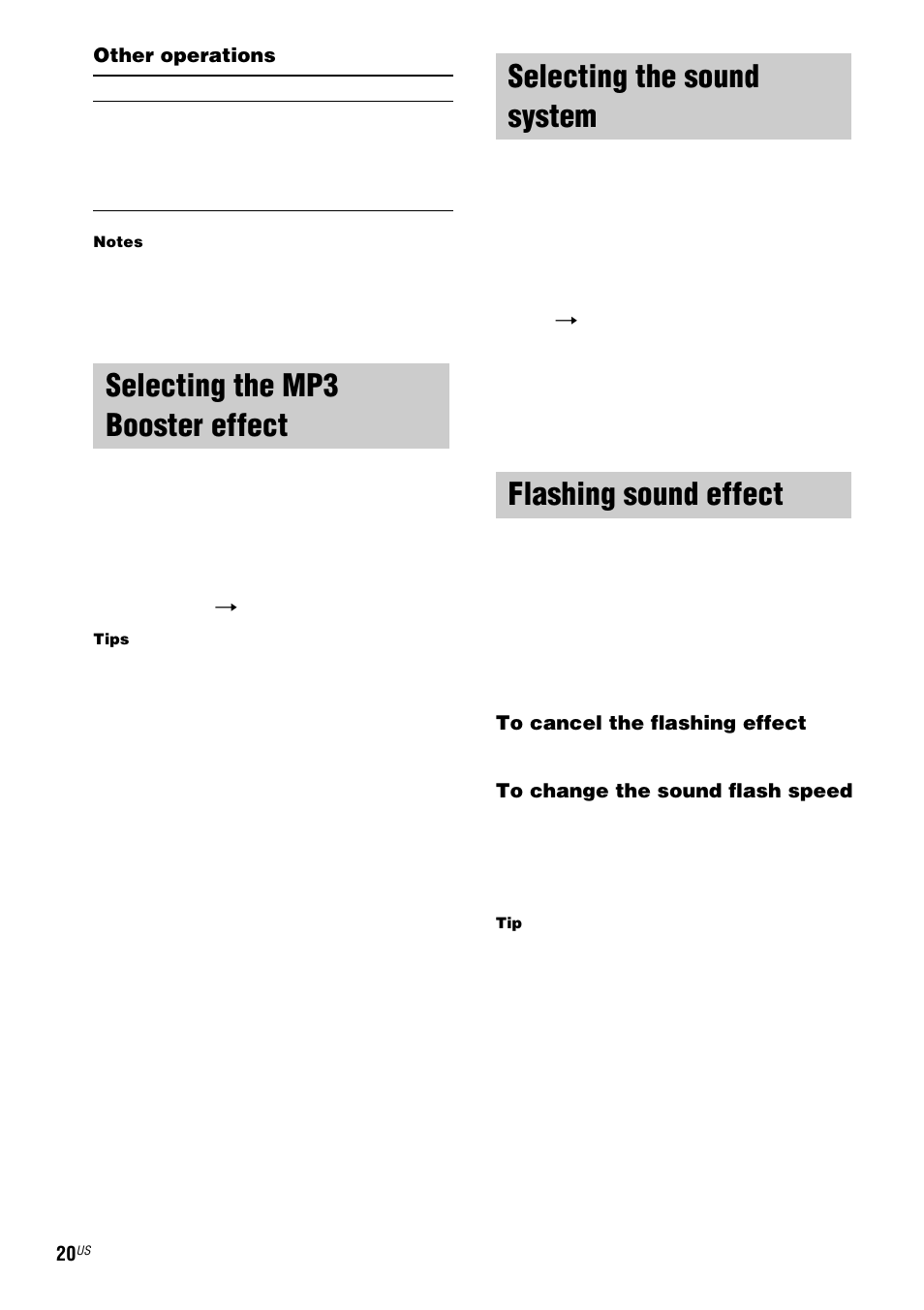Selecting the mp3 booster effect, Selecting the sound system, Flashing sound effect | Sound flash | Sony MHC-LX10000 User Manual | Page 20 / 40