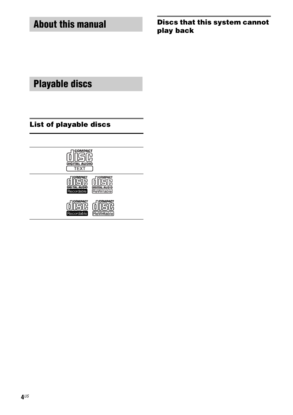 About this manual, Playable discs, About this manual playable discs | Sony MHC-LX10000 User Manual | Page 4 / 40