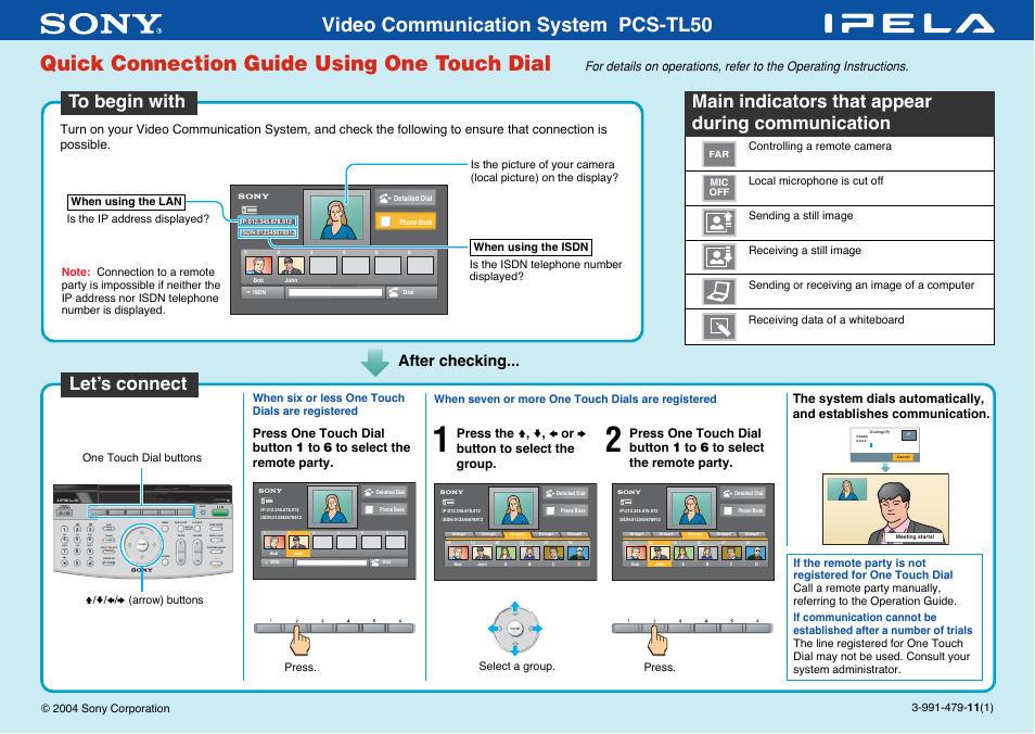 Sony PCS-TL50 User Manual | 2 pages