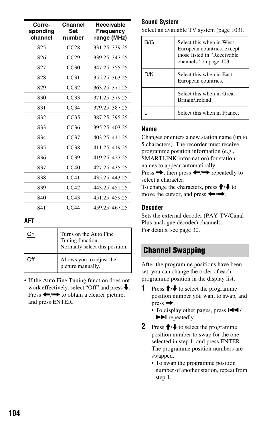 Channel swapping | Sony RDR-HX680 User Manual | Page 104 / 140