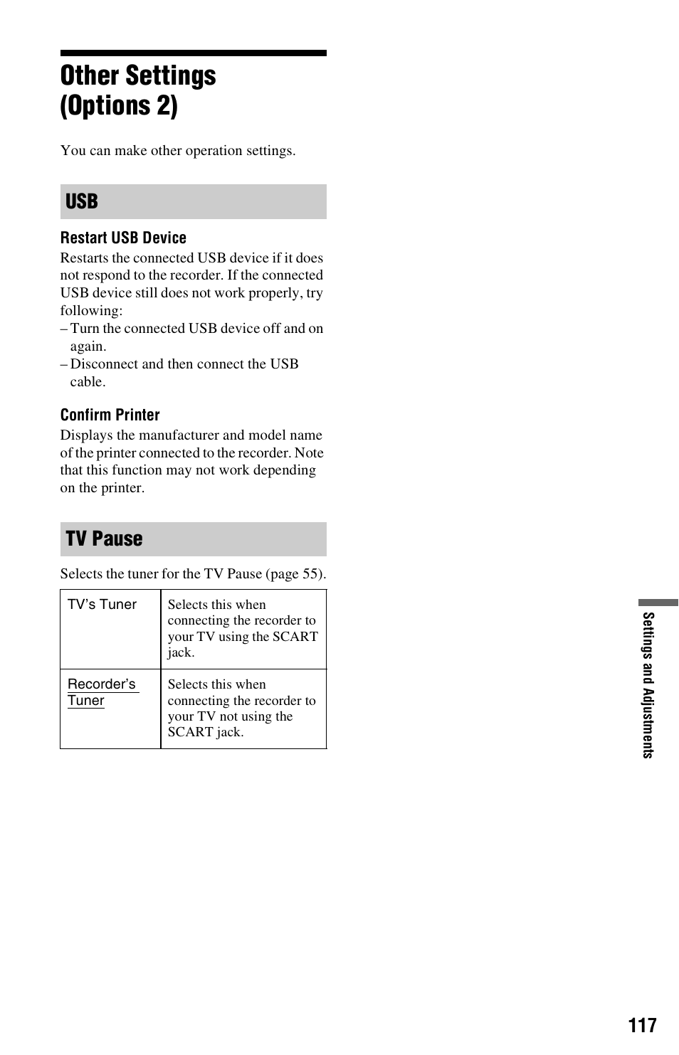 Other settings (options 2), Usb tv pause | Sony RDR-HX680 User Manual | Page 117 / 140