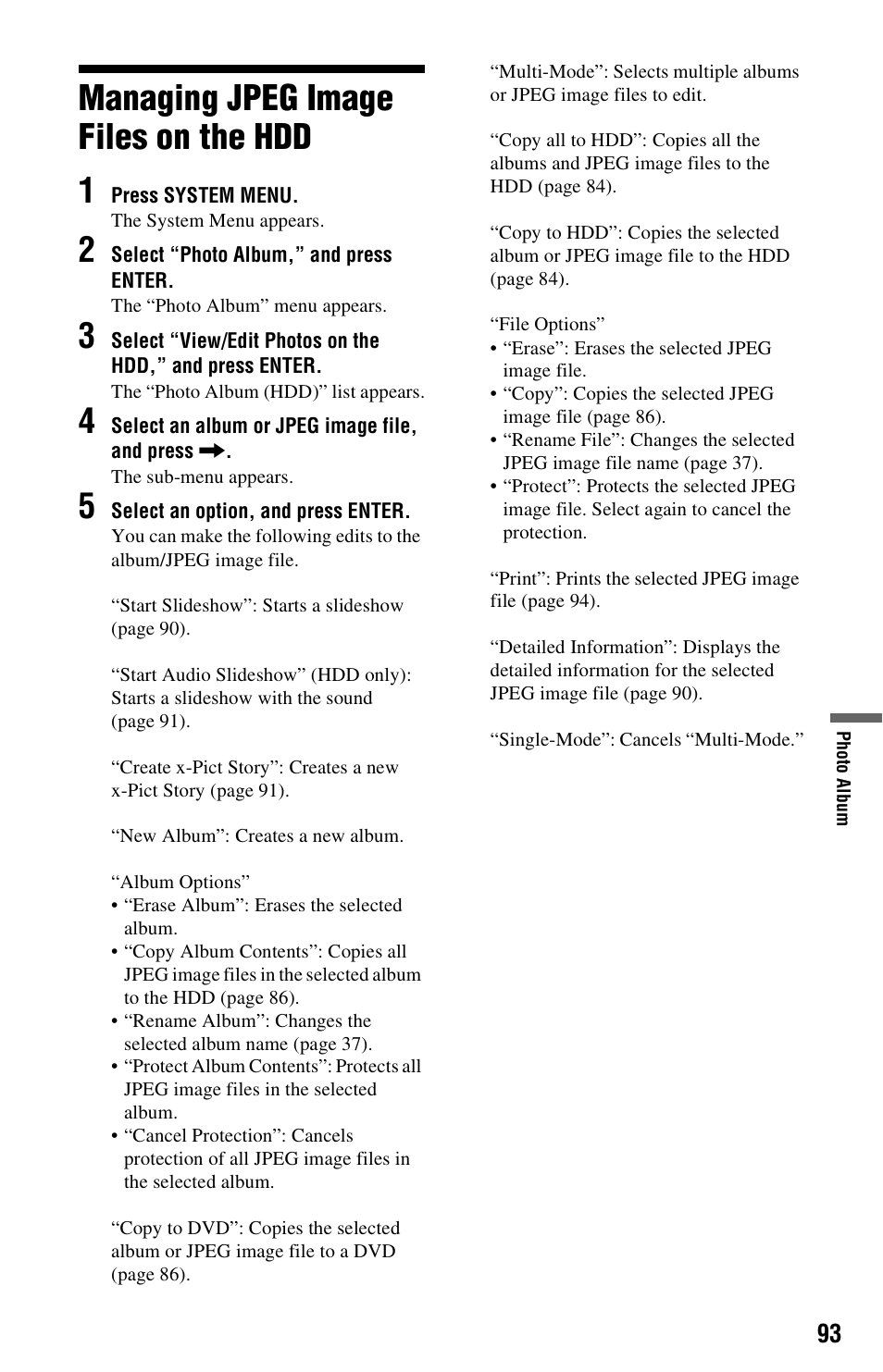 Managing jpeg image files on the hdd, Managing jpeg image files on the hdd 1 | Sony RDR-HX680 User Manual | Page 93 / 140