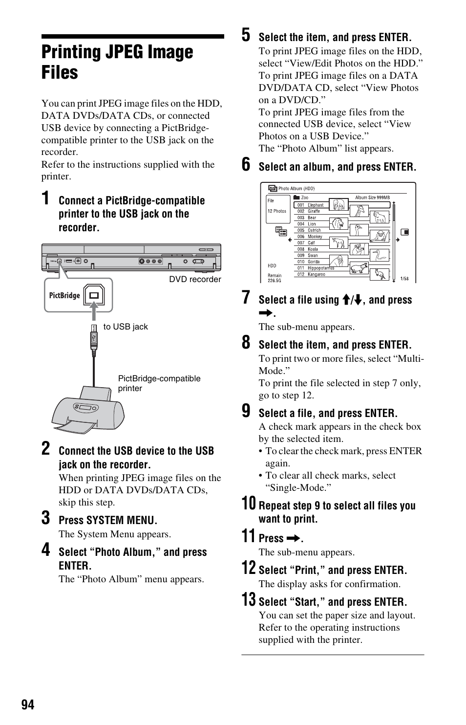 Printing jpeg image files | Sony RDR-HX680 User Manual | Page 94 / 140