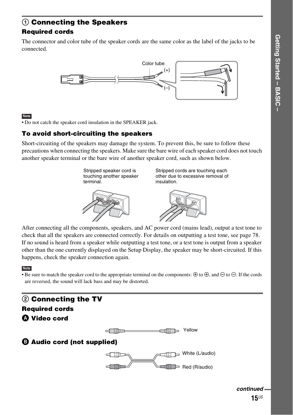 1 connecting the speakers, 2 connecting the tv, 1connecting the speakers | 2connecting the tv | Sony DAV-DX355 User Manual | Page 15 / 104