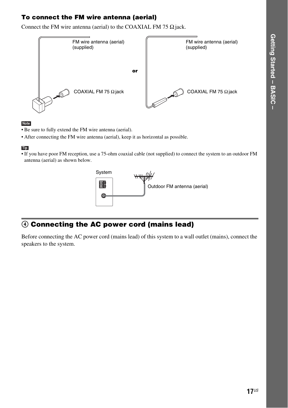 4 connecting the ac power cord (mains lead), 4connecting the ac power cord (mains lead) | Sony DAV-DX355 User Manual | Page 17 / 104